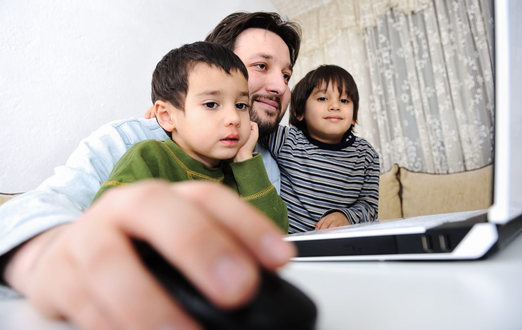 Childhood, laptop, learning and playing