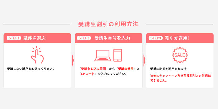 キャリカレの受講生割引を利用する方法